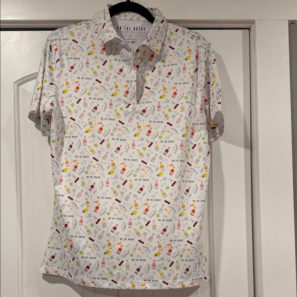 On the Rocks cocktail themed golf polo large‎
